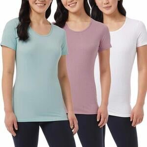 NEW 32 Degrees Cool  XXL 3 Pack Short Sleeve Scoop Neck T-Shirts white/teal/purp